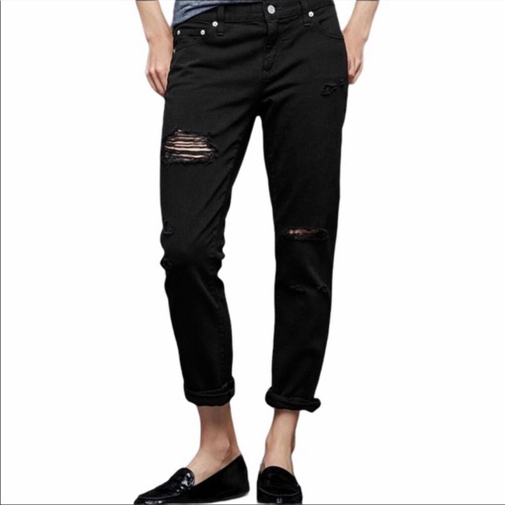 GAP TALL NEW Girlfriend Black Denim Distressed Straight Leg Everyday Edgy Jeans